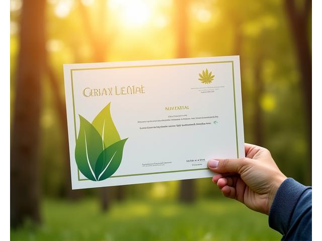 Professional holding an environmental education certificate with a stylized green leaf motif against a backdrop of natural elements, signifying growth and recognition.