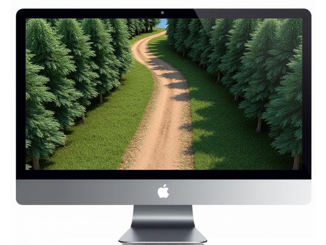3D visualization of a naturalistic trail winding through a forest landscape on a digital screen