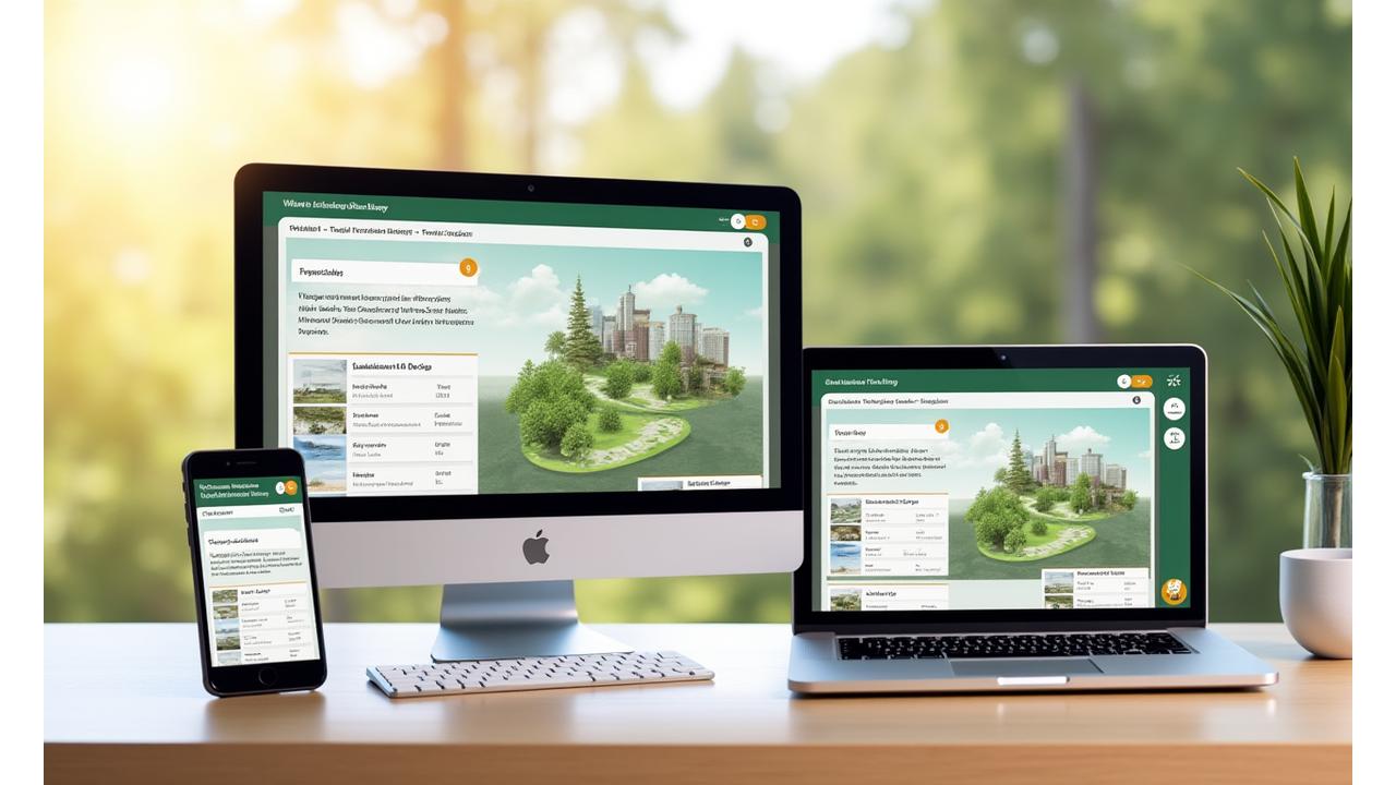 Interactive digital learning platform interface showing a trail design module on a desktop and tablet