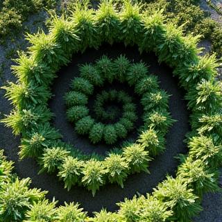 A vibrant, multi-level herb spiral teeming with various culinary and medicinal herbs, with a subtle path leading to it.