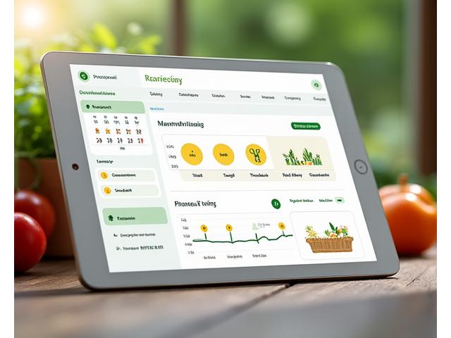 A user-friendly digital interface displaying a seasonal maintenance calendar and harvest tracking for an edible garden, showcasing efficiency.