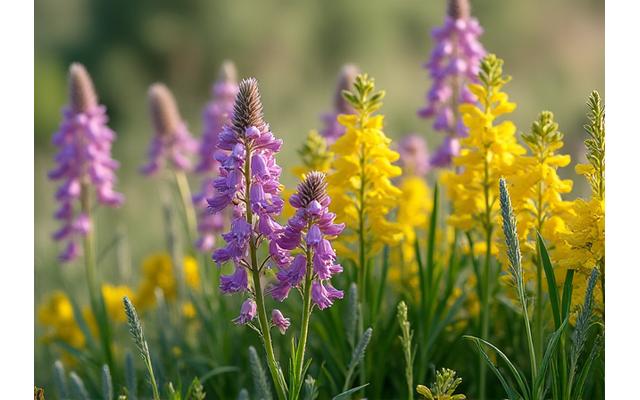 Close-up of vibrant native Idaho wildflowers and grasses thriving in a restored habitat