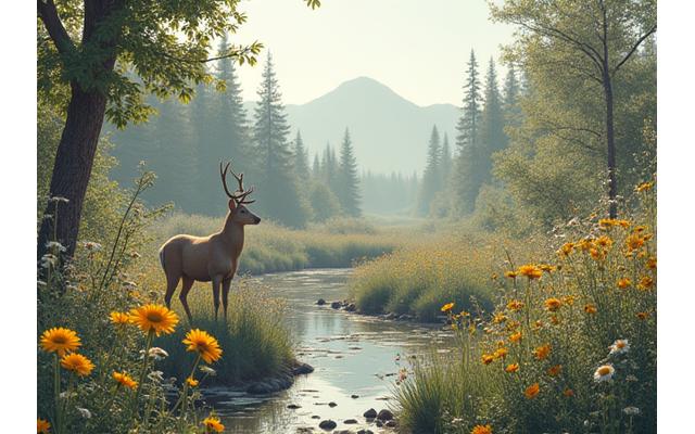 A diverse array of local Idaho wildlife, including birds, insects, and small mammals, in a healthy habitat