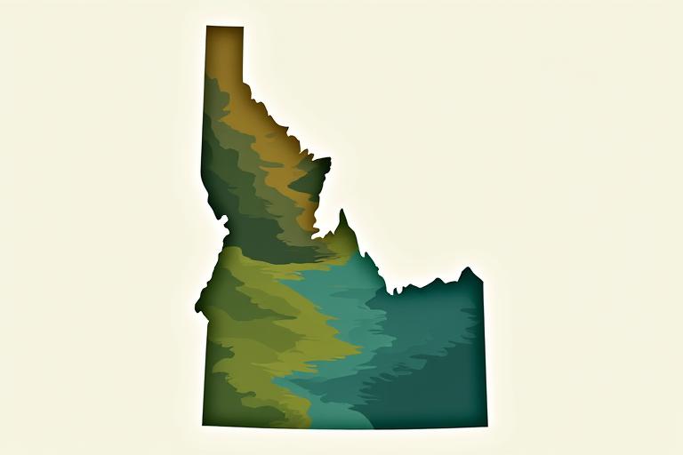 Illustrative map of Idaho highlighting distinct ecological regions like sagebrush steppe, montane forests, and riparian corridors
