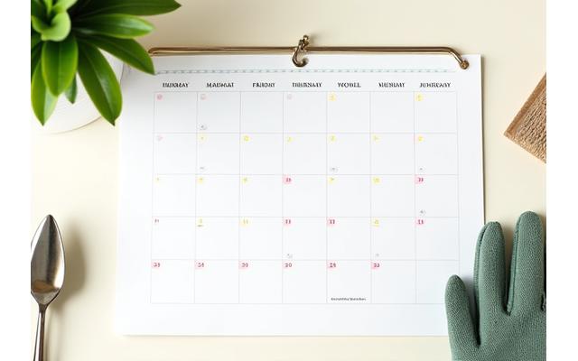 A clean, organized calendar illustrating minimal tasks related to trail maintenance across seasons.