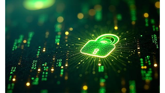 Digital padlocks and encrypted lines symbolizing robust data security and protection measures.