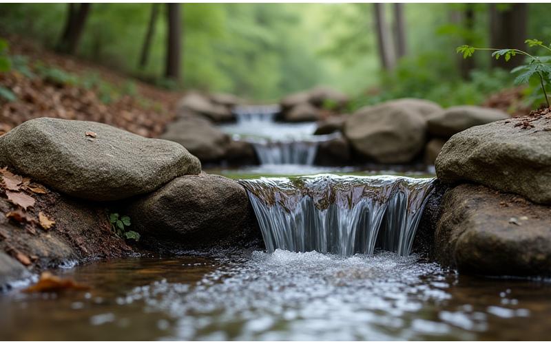 Detail view of a stone water bar on the Whispering Pines Nature Loop trail
