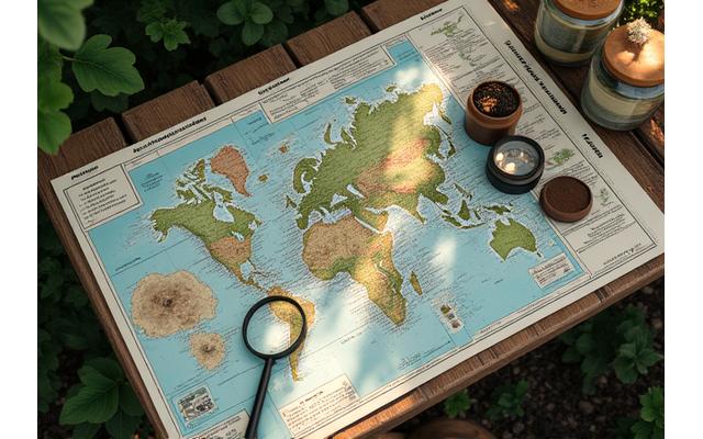 Ecological assessment tools and maps spread on a table